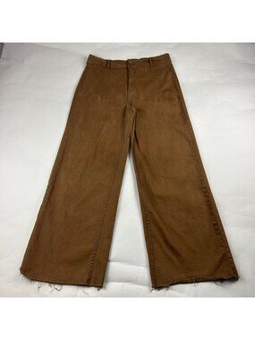 OAT New York Pecan Brown Stretch Canvas High Rise Wide Leg Pants 12 / 31